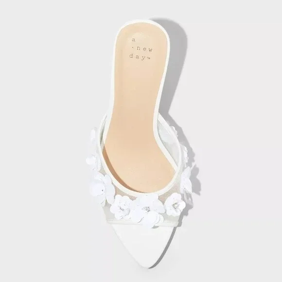 A New Day Lupita Rhinestone Mesh Mule Heels White Size 7.5 New With Tags - Picture 7 of 8